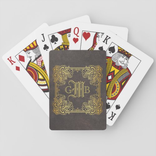 Monogram Classic Gold Frame Antique Leather Fancy Playing Cards