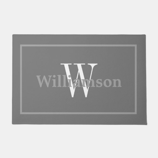 Monogram Classic Gray Framed Family Name Doorma Doormat (Front)