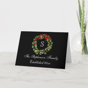 Monogram Classic Holly Wreath Custom Christmas Holiday Card