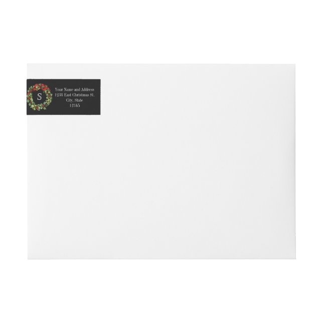 Monogram Classic Holly Wreath Custom Christmas Wrap Around Label (Front)