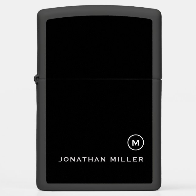 Monogram Classic Minimal Black and White Zippo Lighter (Front)