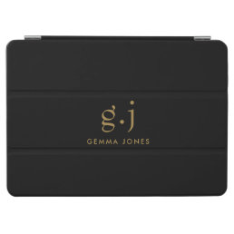 Monogram Classic Modern Minimal Gold Black iPad Air Cover