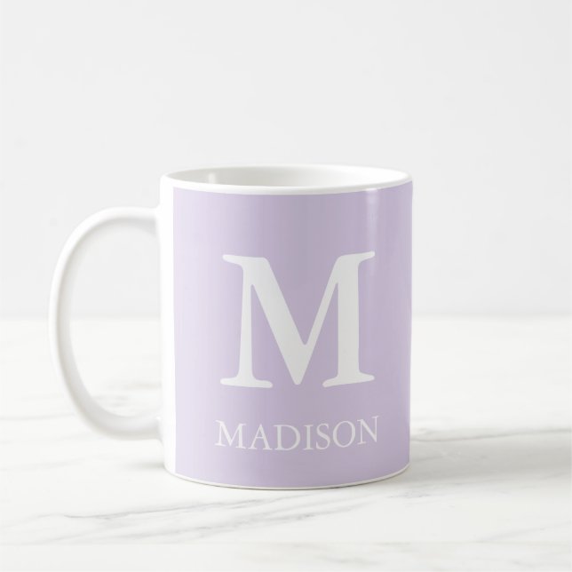 Monogram Classic Modern Minimalist Lavender Coffee Mug (Left)