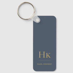 Monogram Classic Modern Minimalist Navy and Gold Keychain