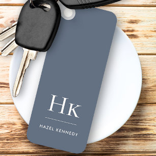 Monogram Classic Modern Minimalist Navy and White Keychain