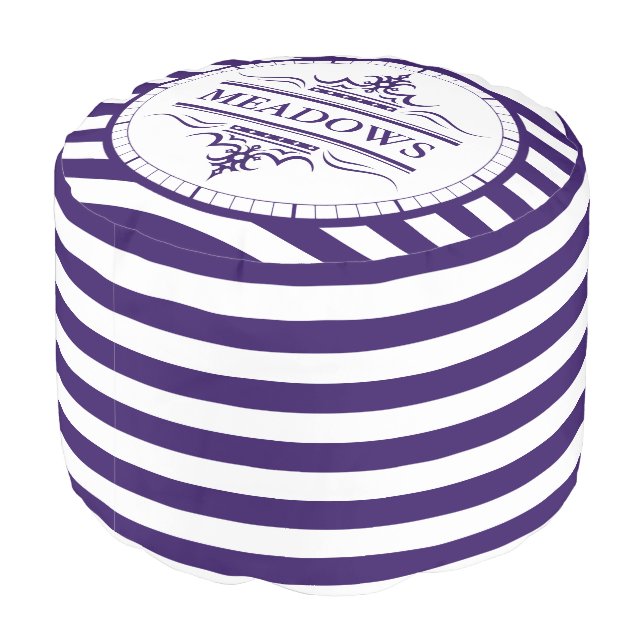 Monogram Classic Navy Blue Elegant Nautical Pouf (Angled Back)