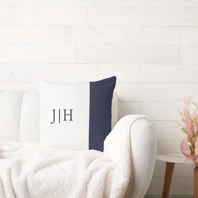 Monogram Classic Navy/White Wide Stripe Throw Pillow (Couch)