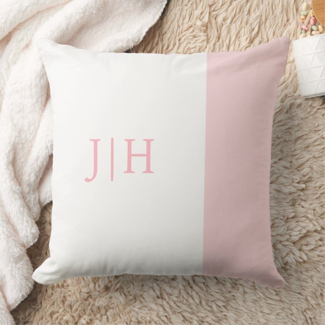 Monogram Classic Pink Wide Stripe & White Throw Pillow (Blanket)