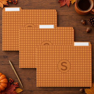 Monogram Classic Pumpkin Fall Gingham Plaid File Folder