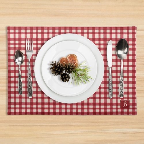 Monogram Classic Red Gingham Christmas Holiday  Cloth Placemat