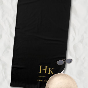 Monogram Classic Simple Chic Black Gold Beach Towel