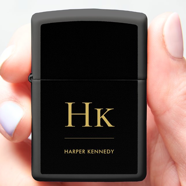 Monogram Classic Simple Elegant Black Gold Zippo Lighter (Creator Uploaded)