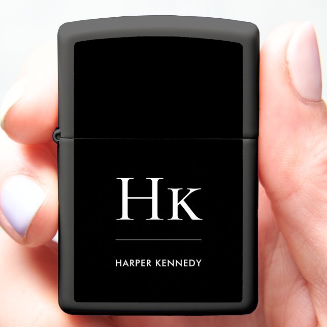 Monogram Classic Simple Elegant Black White Zippo Lighter (Creator Uploaded)