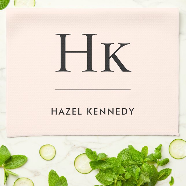 Monogram Classic Simple  Elegant Blush Pink Kitchen Towel (Creator Uploaded)