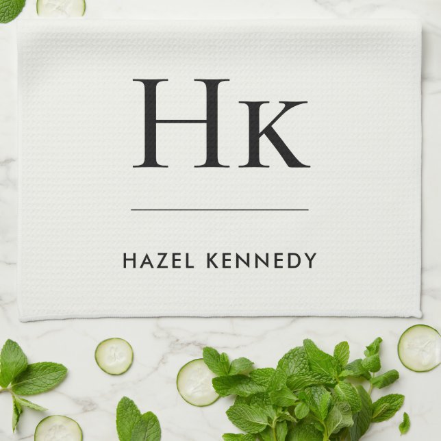 Monogram Classic Simple  Elegant Ivory White Kitchen Towel (Folded)