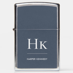 Monogram Classic Simple Elegant Navy Blue White Zippo Lighter