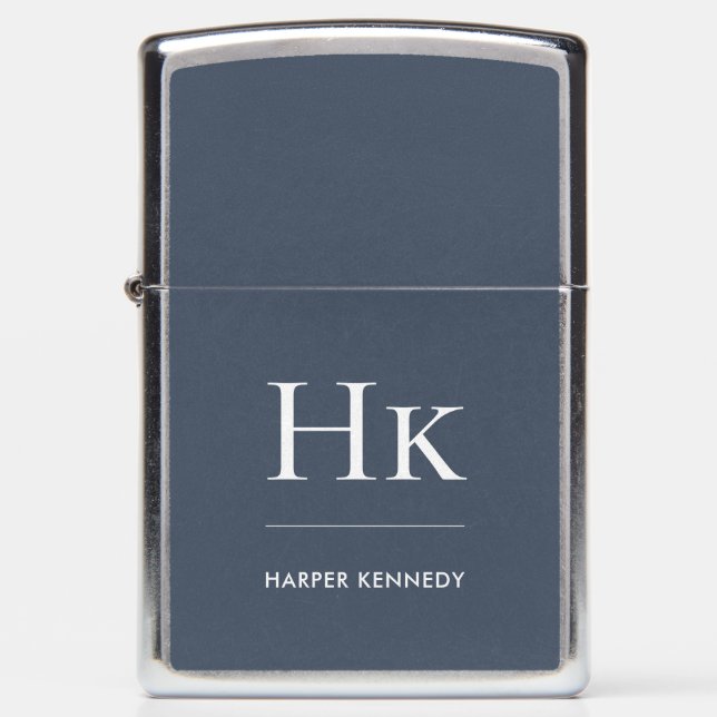 Monogram Classic Simple Elegant Navy Blue White Zippo Lighter (Front)