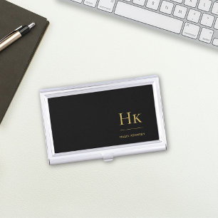 Monogram Classic Simple Modern Initials Black Gold Business Card Case