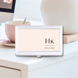 Monogram Classic Simple Modern Initials Blush Pink Business Card Case