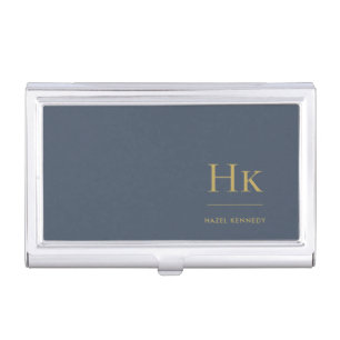 Monogram Classic Simple Modern Initials Navy Gold Business Card Case