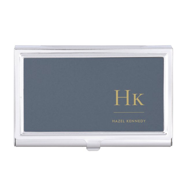 Monogram Classic Simple Modern Initials Navy Gold Business Card Case (Front)
