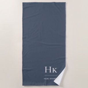 Monogram Classic Simple Navy White Monogrammed Beach Towel