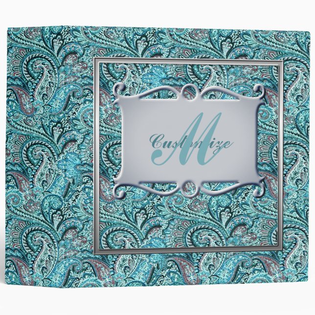 Monogram Classic Teal Paisley Binder (Front/Spine)