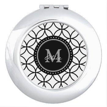 Monogram | Classic White Black Abstract Circles Vanity Mirror by BestPatterns4u at Zazzle