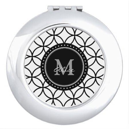 Monogram | Classic White Black Abstract Circles Vanity Mirror