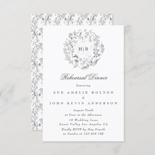 Monogram Classic Wreath Wedding Rehearsal Dinner Enclosure Card