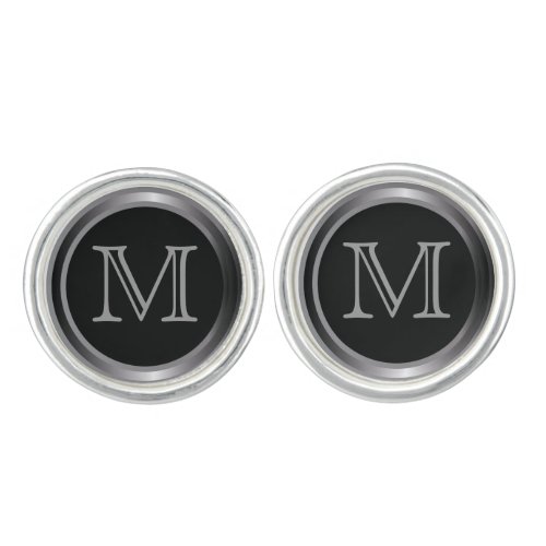 Monogram Classy Black and Gray Design Cufflinks