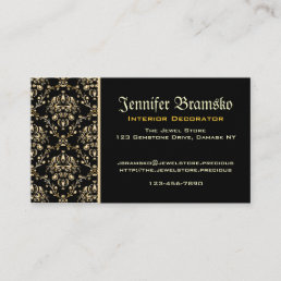 Monogram Classy Elegant Gold Damask Medieval Black Business Card
