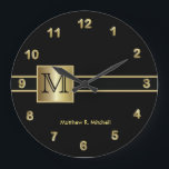 Monogram Classy Executive Large Clock<br><div class="desc">Masculine Monogram Executive. 📌If you need further customization, please click the "Click to Customize further" or "Customize or Edit Design"button and use our design tool to resize, rotate, change text color, add text, delete text or graphics and so much more.⭐This Product is 100% Customizable. Graphics and / or text can...</div>
