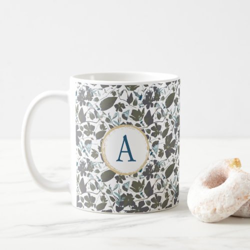 Monogram Clematis Vine Elegant Green Blue Floral Coffee Mug