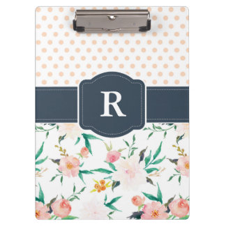Monogram Clipboard Watercolor Floral, Blue