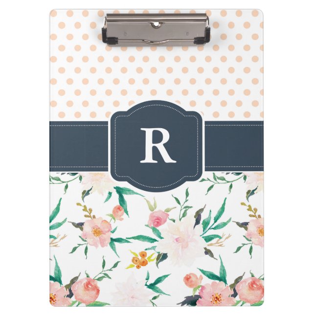 Monogram Clipboard Watercolor Floral, Blue (Front)