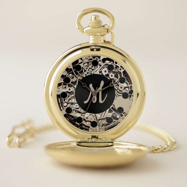 Monogram Clockwork Gears Gold Pocket Watch (Inside)