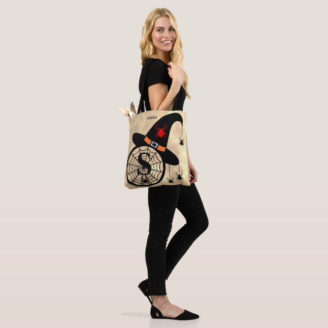 Monogram  Cloudy Witch Spiders Name All-Over Tote  (On Model)
