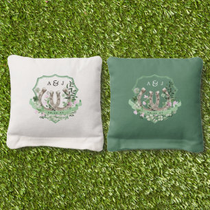 Monogram Clover Horseshoes Botanical Wedding Cornhole Bags