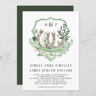Monogram Clover Horseshoes Botanical Wedding Invitation