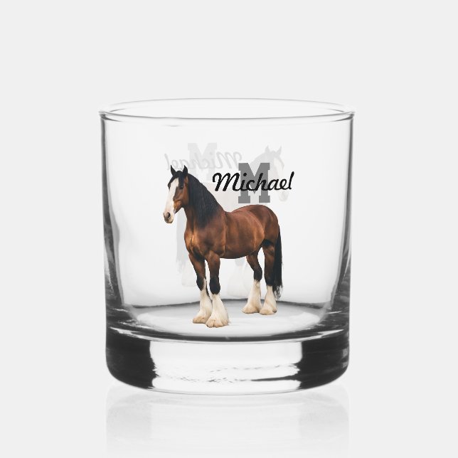 Monogram Clydesdale Draft Horse Animal Farm Whiskey Glass (Front)
