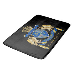 Monogram Coat of Arms Blue Gold Eagle Crown Emblem Bath Mat