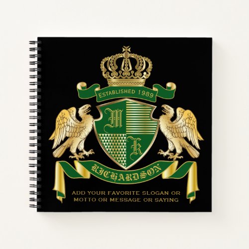 Monogram Coat of Arms Green Gold Eagle Emblem Notebook