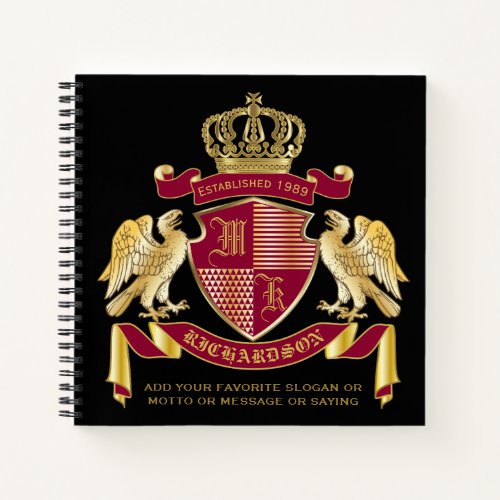 Monogram Coat of Arms Red Gold Eagle Crown Emblem Notebook