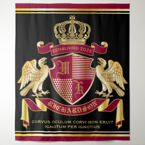 Monogram Coat of Arms Red Gold Eagle Crown Emblem Tapestry