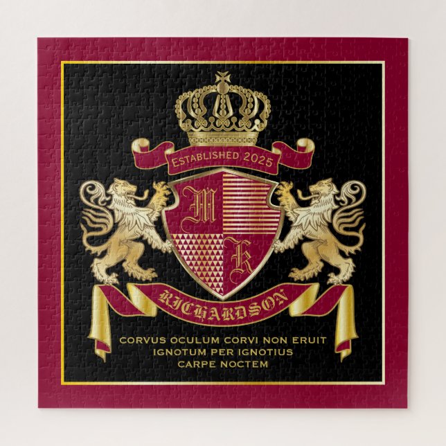 Monogram Coat of Arms Red Gold Lion Crown Emblem Jigsaw Puzzle (Vertical)