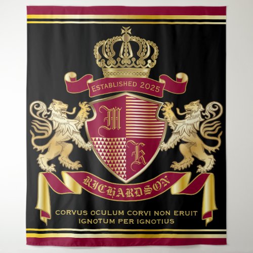 Monogram Coat of Arms Red Gold Lion Crown Emblem Tapestry