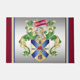 Monogram Coat of Arms Silver Knight Shield Dragon Doormat