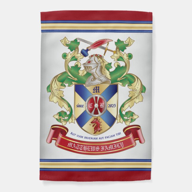 Monogram Coat of Arms Silver Knight Shield Dragon Garden Flag (Front)