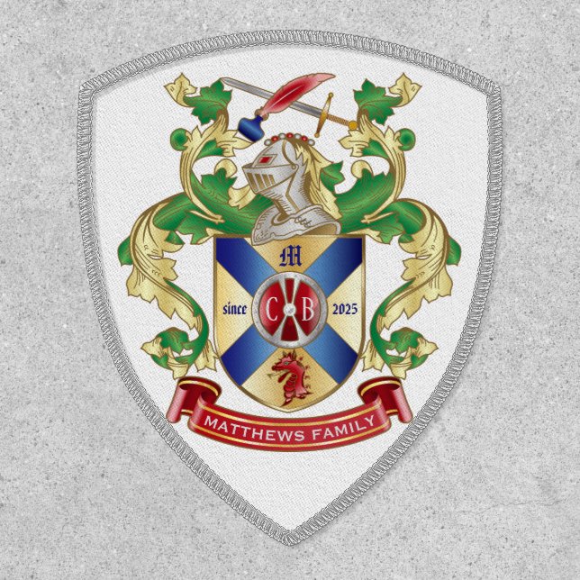 Monogram Coat of Arms Silver Knight Shield Dragon Patch (Front)